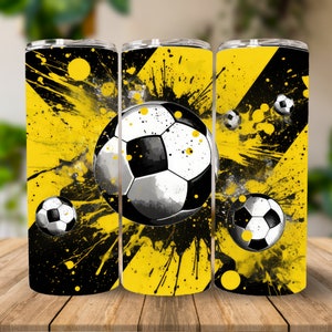 Yellow Soccer Ball 20 oz Skinny Tumbler Sublimation Design, Instant Digital Download PNG, Straight Tumbler Wrap, Futbol Tumbler Design