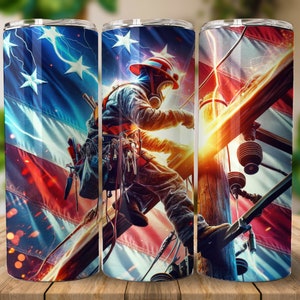 Lineman Patriotic 20 oz Straight Tumbler Sublimation Design Digital Download PNG, Skinny Tumbler Design Digital Only, Lineman Tumbler Wrap