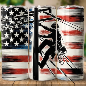 USA American Lineman 20oz Straight Tumbler Sublimation Design Digital Download PNG, Skinny Tumbler Design Digital Only, Lineman Tumbler Wrap