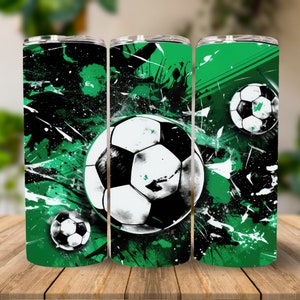 Green Soccer Ball 20 oz Skinny Tumbler Sublimation Design, Instant Digital Download PNG, Straight Tumbler Wrap, Futbol Tumbler Design