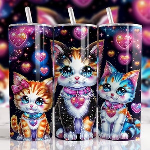 Magical Cats 20 oz Straight Tumbler Sublimation Design Digital Download PNG, Girl Tumbler Design Digital Only, Cute Cats Tumbler Wrap