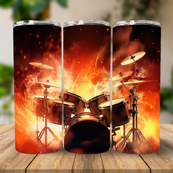 Drum Kit Tumbler Wrap | 20 oz Skinny Tumbler | 20oz Sublimation Tumbler | PNG Straight Skinny Tumbler | Drumming Tumbler Wrap