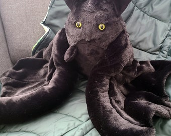 2lb Weighted Plush Black Dragon | Soft Sculpture Art Doll Collectible | Weighted Anxiety Blanket | Stim Toy - MADE TO ORDER