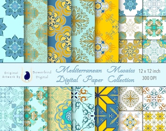 Mediterranean Mosaic Tiles Digital Paper: Seamless Patterns (Digital Download)