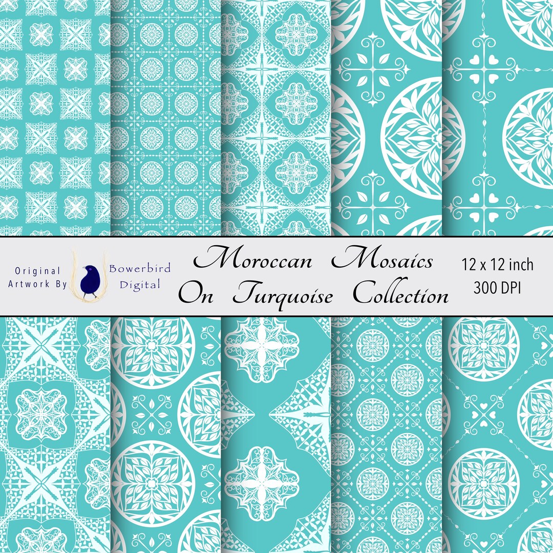 Turquoise Moroccan Mosaic Digital Paper, Seamless Patterns (digital ...