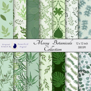 Botanical Digital Paper, Digital Scrapbook Paper, Digital Junk Journal Paper, Seamless Digital Paper, Seamless Paper Pattern, Greenery