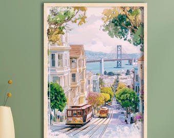 San Francisco Print, Vintage Cityscape Art, Iconic Landmarks, Travel Wall Art, Digital Download, High Resolution, Iconic City Gallery Art