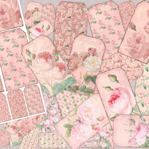 Botanical Tags, Digital Tags, Junk Journal Digitals, Transparent PNG, Junk Journal Tags, Provincial Rose Tags, Ephemera, Scrapbook, Vintage