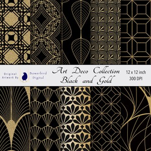 Art Deco Digital Paper, Black, Gold Art Deco, Digital Scrapbook Paper, Digital Junk Journal Paper, Seamless Digital Paper, Seamless Pattern
