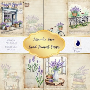 Lavender Journal Pages, Digital Junk Journal, Lined Lavender Paper, Lavender Ephemera, Printable Stationery, Watercolor Tags, Cottage-core