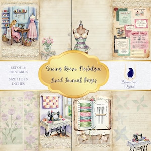 Vintage Sewing Journal, Digital Junk Journal, Sewing Ephemera, Printable Lined Pages, Tags, Sewing Printables, Stitch Journal, Scrapbooking