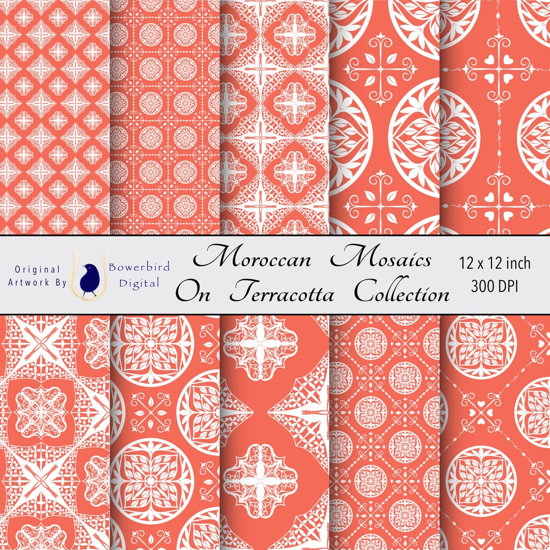 Moroccan Mosaics Digital Paper, Terracotta, Digital Scrapbook Paper ...