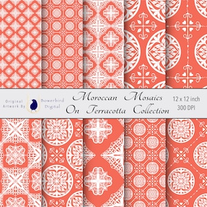 Papier numérique de mosaïques marocaines, terre cuite, papier de scrapbooking numérique, papier de journal indésirable numérique, papier numérique sans soudure, motif sans couture