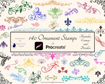 Procreate Stamps, Ornament Procreate Stamps, Digital Stamp Set, Divider Stamps, Vintage Flourish Stamps, Digital, Corner Designs, Minimalist