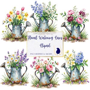 Arrosoir rustique fleur Clipart, PNG Transparent, art cottagecore, scrapbooking, vintage, clipart floral, graphique floral, aquarelle de fleurs