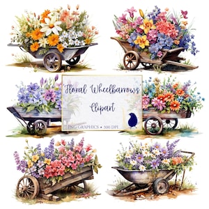 Rustikale Schubkarre Blumen Clipart, transparente PNG, Cottagecore Kunst, Scrapbook, Vintage, Blumen Clipart, Blumengrafik, Aquarell Garten
