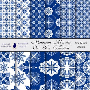 Moroccan Mosaics Digital Paper, Blue, Digital Scrapbook Paper, Digital Junk Journal Paper, Seamless Digital Paper, Seamless Paper Pattern