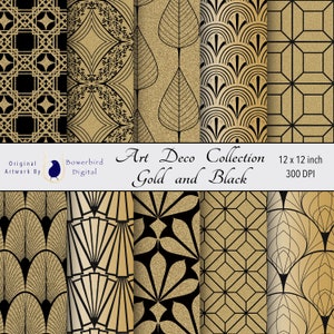 Art Deco Digitales Papier, Gold, Schwarz Art Deco, Digitales Scrapbook Papier, Digitales Junk Journal Papier, Nahtloses Digitales Papier, Nahtloses Muster