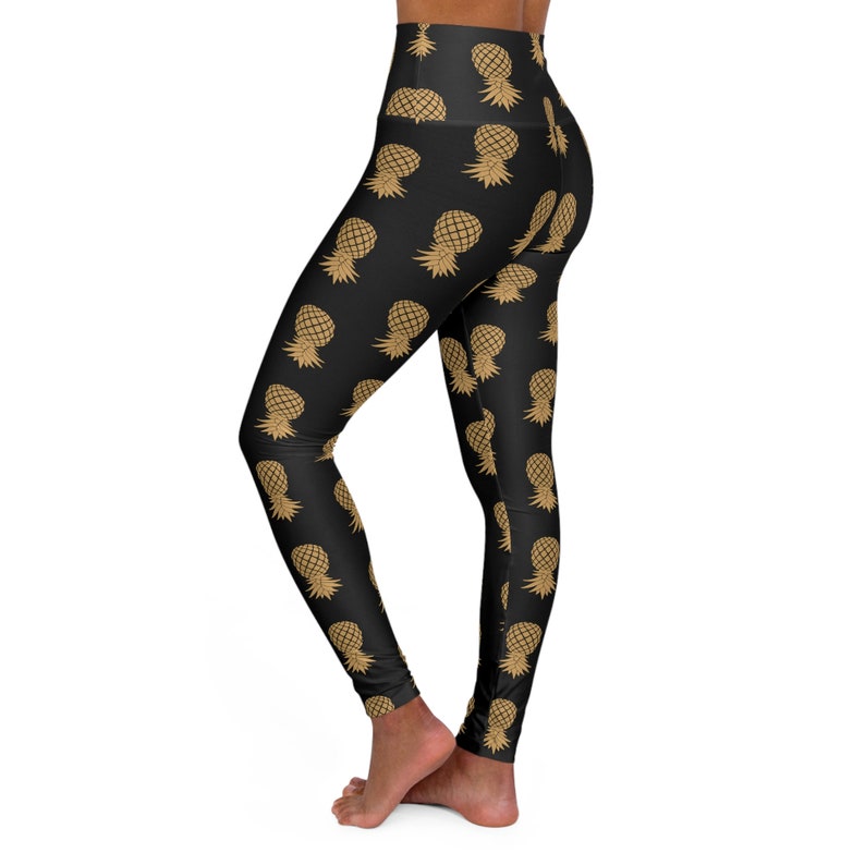 Black and Gold Upside Down Pineapple Leggings, Swingers Lifestyle High