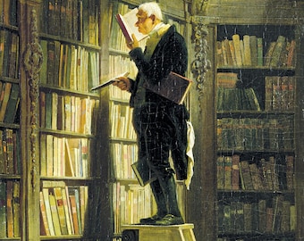 Carl Spitzweg - The Bookworm (1850) Library Ladder - 17" x 22" Fine Art Print
