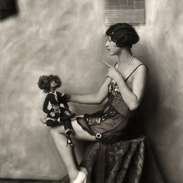 Alfred Cheney Johnston - Risque Model Scolding Doll Smoking 1920s - 17" x 22" Fine Art Print