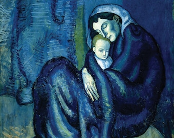 Picasso Mother and Child Print: Blue Period Abstract Art (unframed