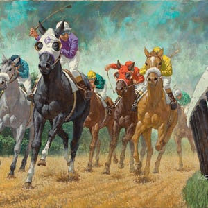 Arthur Sarnoff - Rounding the Turn Horse Racing 1960s Triple Crown Kentucky Derby - 17&quot; x 22&quot; Fine Art Print