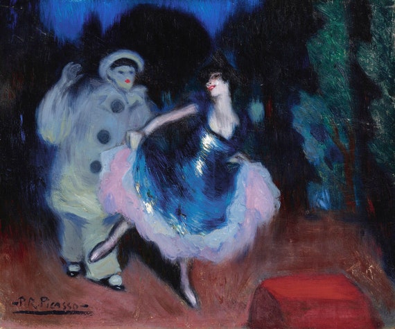 パブロ・ピカソ – ピエロとコロンビーナ (1900) – 17インチ x 22インチ