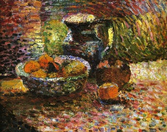 Henri Matisse - Natura morta con brocca e frutta (1898) Opera d'arte impressionista colorata - Stampa artistica 17" x 22"