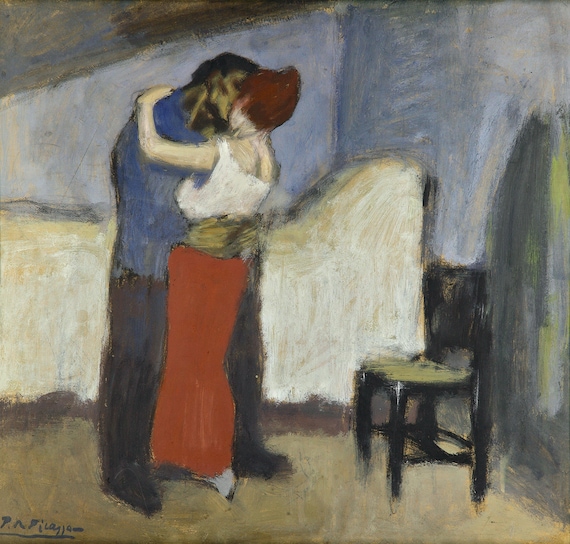 パブロ ピカソ(PABLO PICASSO)、【抱擁⑤】、希少画集より、状態良好 パブロ・ピカソ - 抱擁（1900年）ロマンチックな恋人たち - 17インチ x