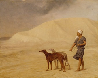 Jean Leon Gerome - On The Desert, Nubian met faraohonden (1867) - 17 "x 22" Fine Art Print