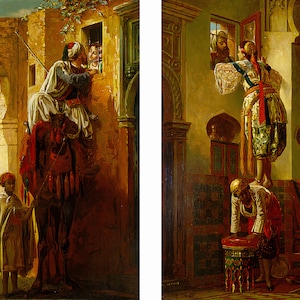 Jean Leon Gerome - The Tryst, Two Panels (1840 & 1844) Romantic Kiss Between Forbidden Lovers - 17" x 22" Fine Art Print