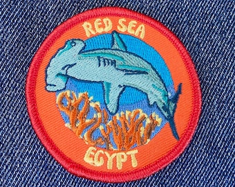 Red Sea Egypt Scuba Diving Patch - Colorful Hammerhead Shark Design, Iron-On Collectible Travel Patch