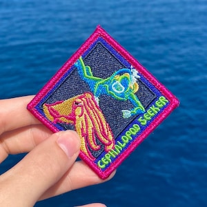 Scuba Diving Patch Cuttlefish Octopus Squid Souvenir Travel Adventure Colorful Badge Marine Biology Ocean Patch