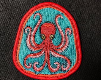 Octopus Patch - Embroidered Art Patch for Marine Biologists and Scuba Divers. Stylized Octopus Badge