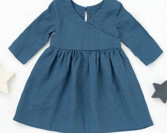 PDF Sewing Pattern for Long Sleeve Dress Bluebell. Warm Dress with crossed front for the Girls in sizes from 1 month to 6 years