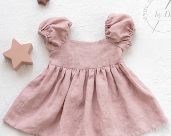 Sewing pattern for Poppy dress with a short puff sleeves. Flower girls summer dress in sizes from 3 month to 8 years
