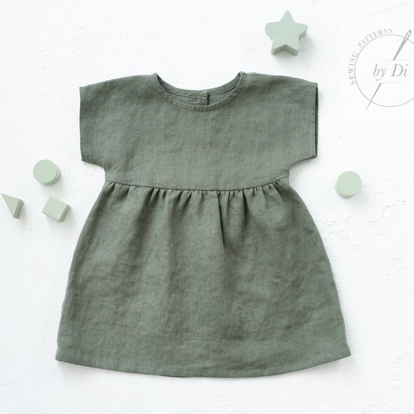 PDF Sewing Pattern for Tunic Dress Jacky. Summer Dress with short sleeves for the Girls in sizes from 1 month to 6 years