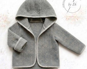 Kids Jacket PDF Sewing Pattern. Stacy Jacket Pattern. Long sleeves jacket in sizes from 1 month to 6 years. English language pattern.