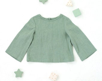 Sewing pattern for the blouse. Simple top Lea with long sleeves for girl from 1 month to 6 years.