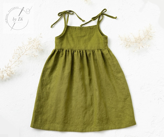 Lily dress PDF sewing pattern for 2-8 years girl. Loose sundress with straps. Easy sewing pattern for beginners.