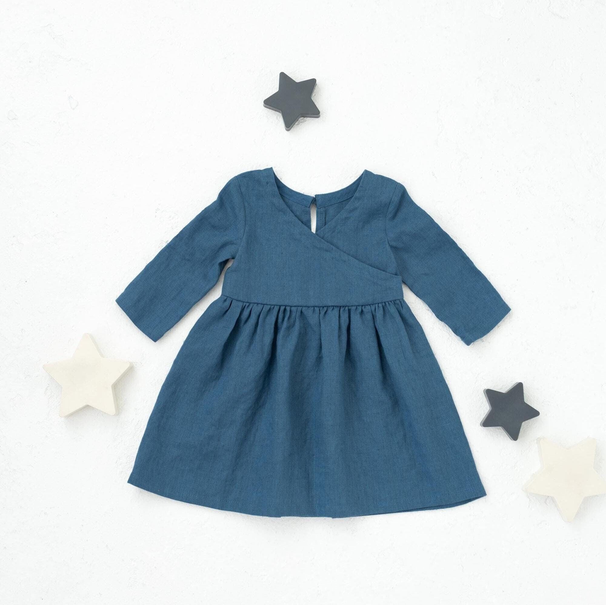PDF Sewing Pattern for Long Sleeve Dress Bluebell. Warm Dress with crossed front for the Girls in sizes from 1 month to 6 years