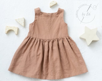 PDF sewing pattern for square neck dress Joly. Flower girls summer dress in sizes from 3 month to 6 years