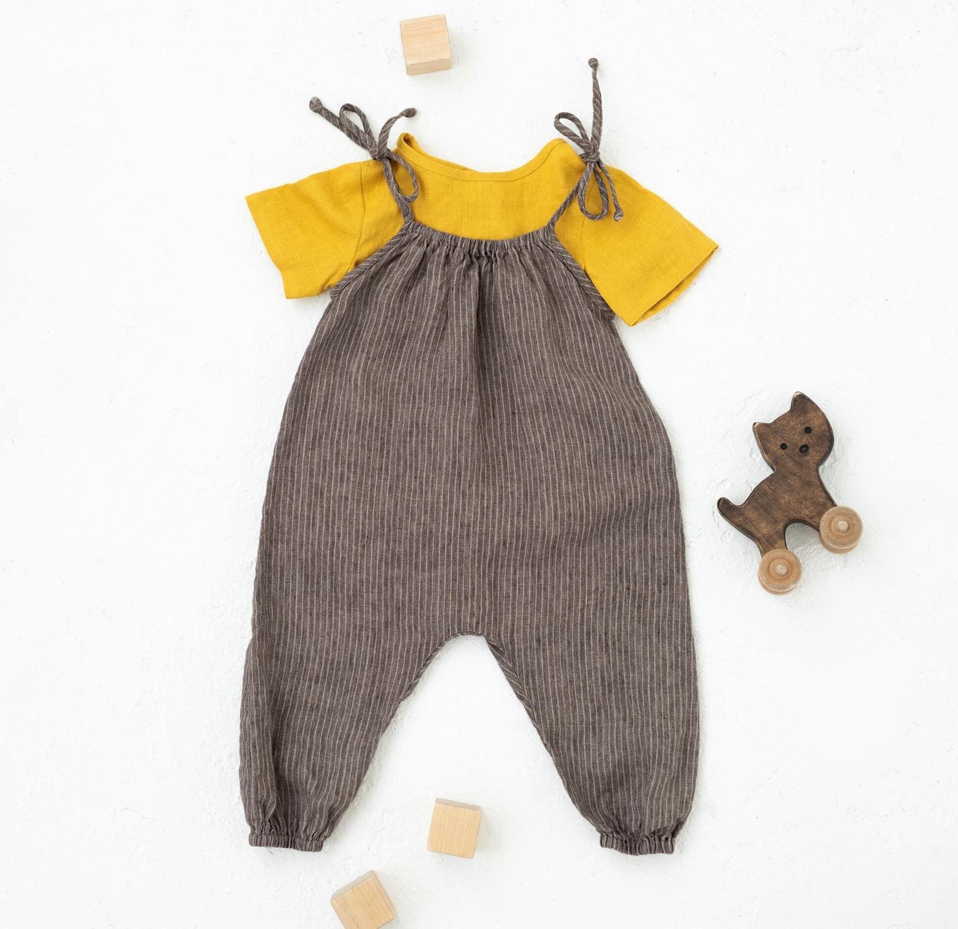 Set of Sewing patterns for short sleeves top and romper with straps for kids from newborn to 6 years. English sewing guide. Easy to sew.