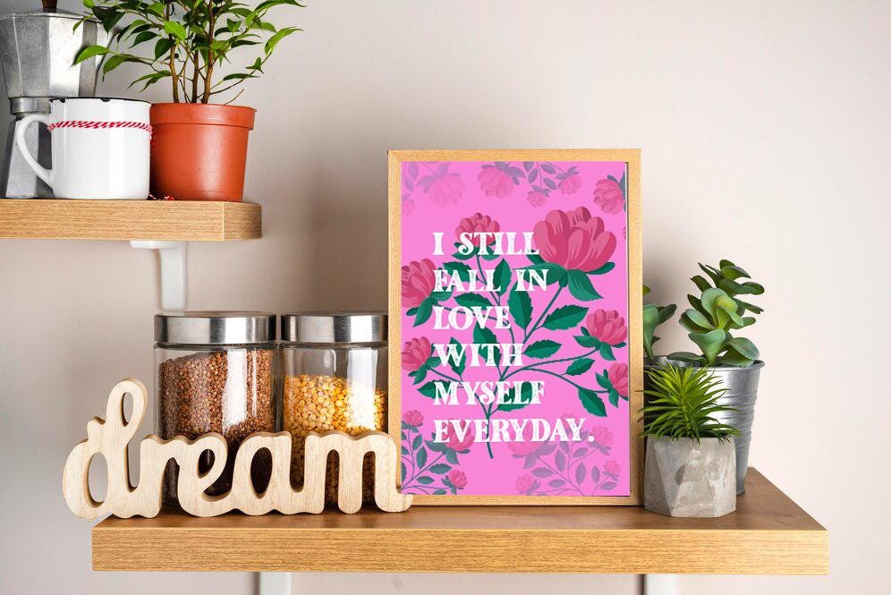 Inspirational Poster, Pink Quote Print, Wall Art, Mental Health Gift, Self Love Decor, Motivational Saying, Unframed Prints, Room Decor,