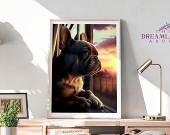 French Bulldog Portrait Art: Sunset Digital Download