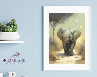 Watercolor Elephant Print: Neutral Nursery Wall Art (Digital Download)