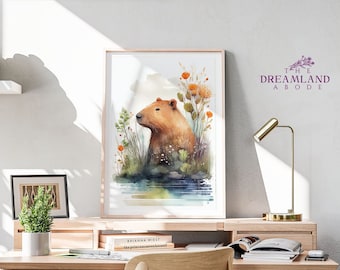 Capybara Watercolor Print: Whimsical Nursery Wall Art (Digital Download)