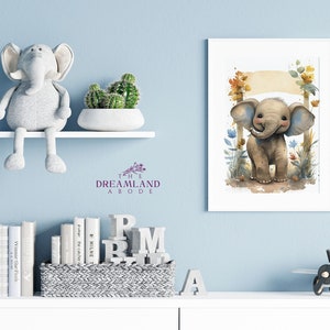 Safari Elephant Watercolor Printable Wall Art DIGITAL DOWNLOAD Nursery Neutral Kids Children Decor Cute Animal Painting Instant Download