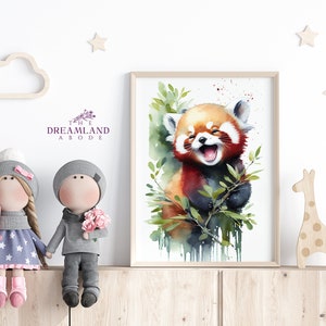 Red Panda Watercolor Printable Wall Art, Jungle Nursery Prints, Forest Nursery, Gender Neutral, Children Room Wall Decor, DIGITAL DOWNLOAD